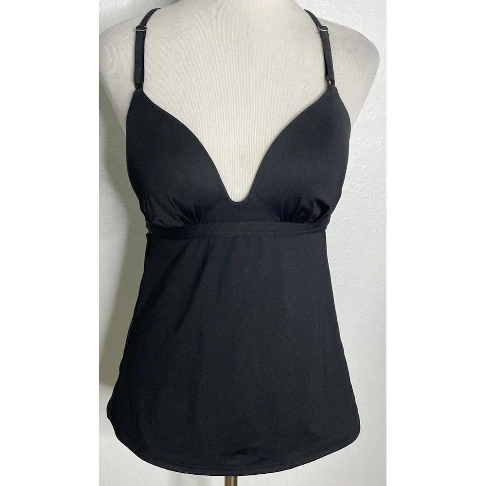 Athleta Black Strappy Tankini Back Detail Swim Top